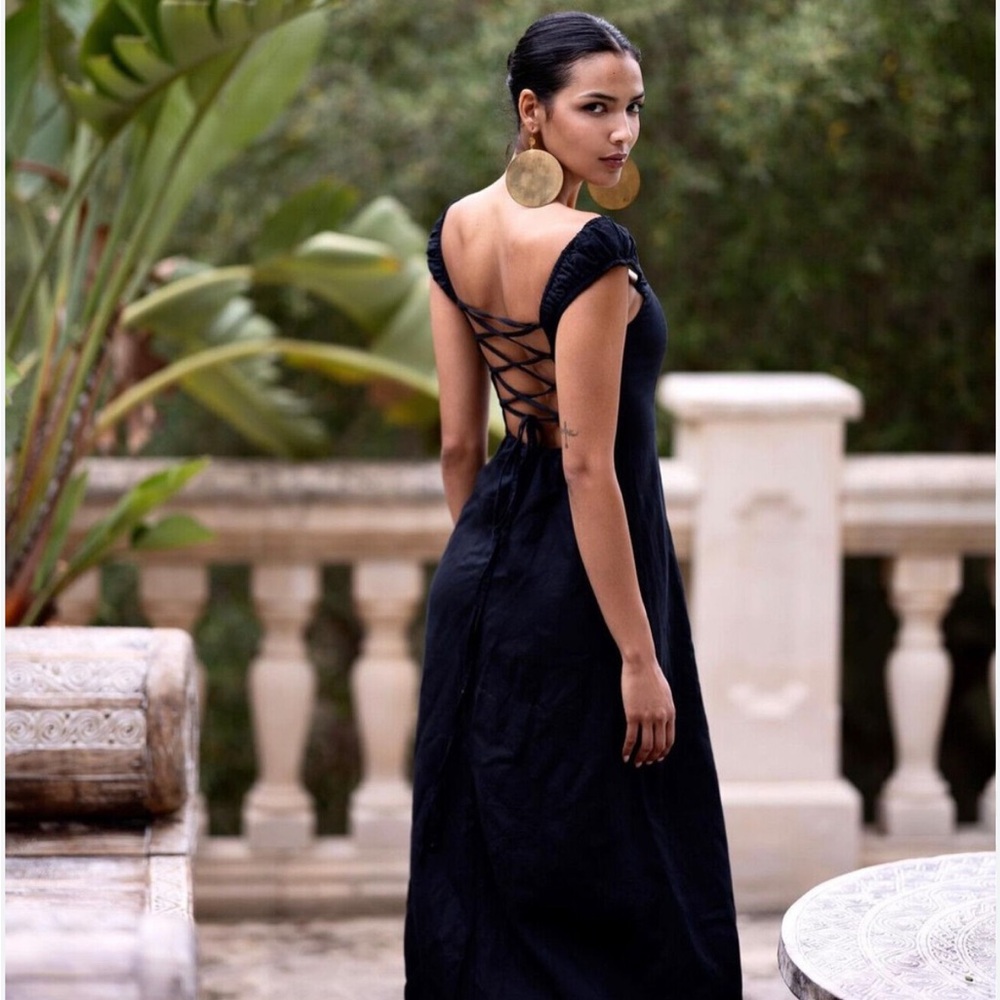 Zara linen black midi dress